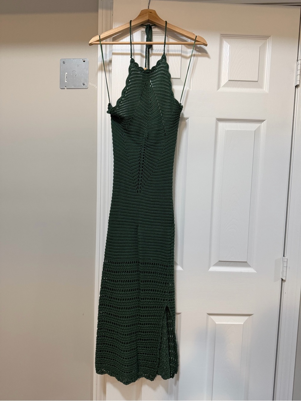 Francesca's Collections Dark Green Crochet Halter Maxi Dress